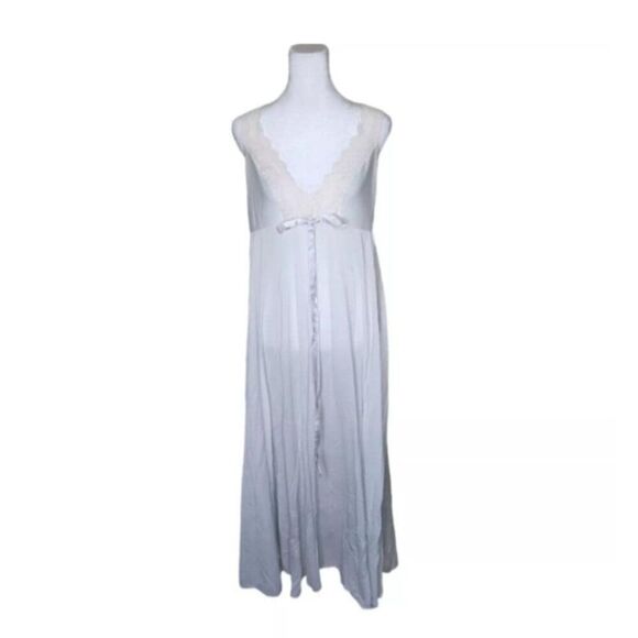 Vintage 70s Olga Peignoir Set Lace Trim Robe Gown Womens Size 36 Blue - Picture 2 of 12